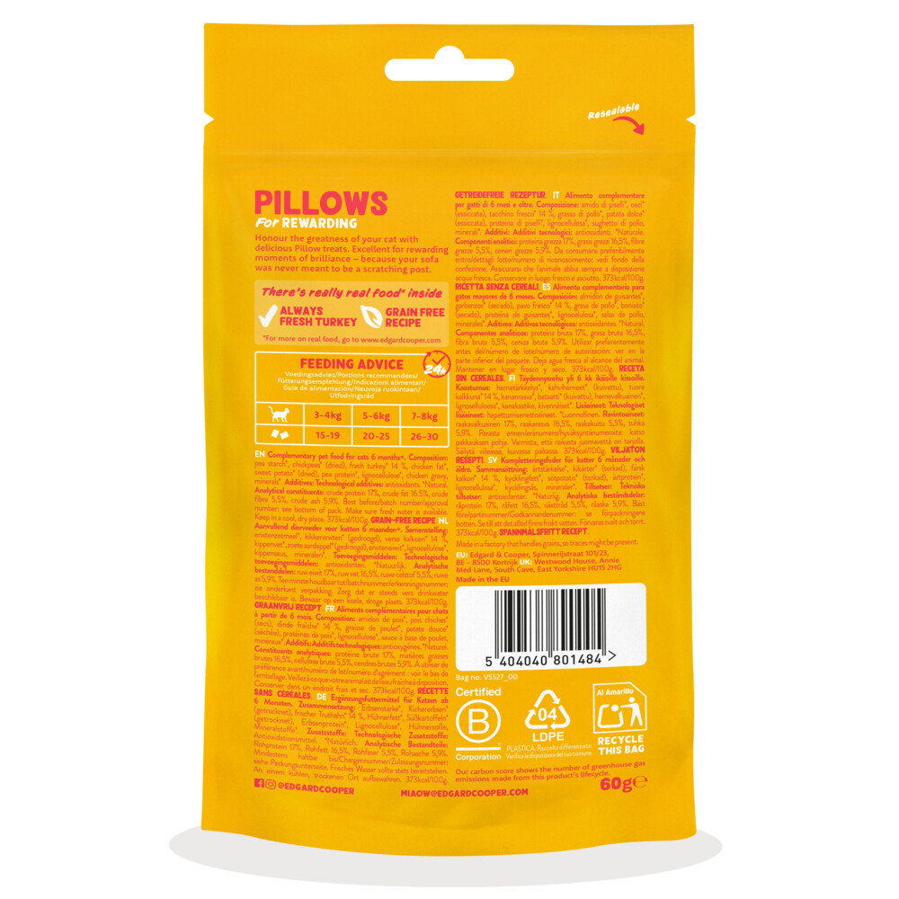 Edgard & Cooper Adult Pillows Kattensnack Kalkoen60 gr