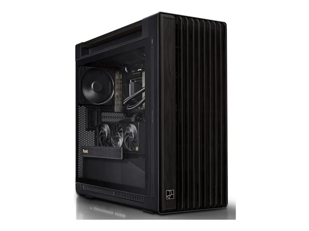 ASUS ProArt PA602 - Wood Edition - mid tower - udvidet ATX - sidepanel med vindue (hærdet glas) - ingen strømforsyning - sort - USB/Lyd