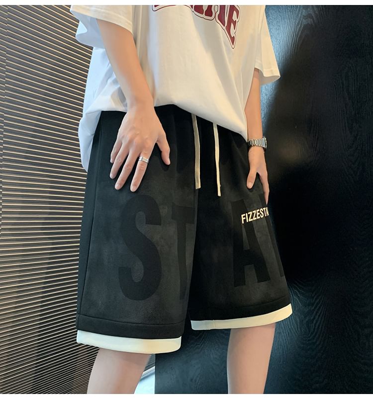 Diphon - Sweatshorts met trekkoord in de taille en tekstprint