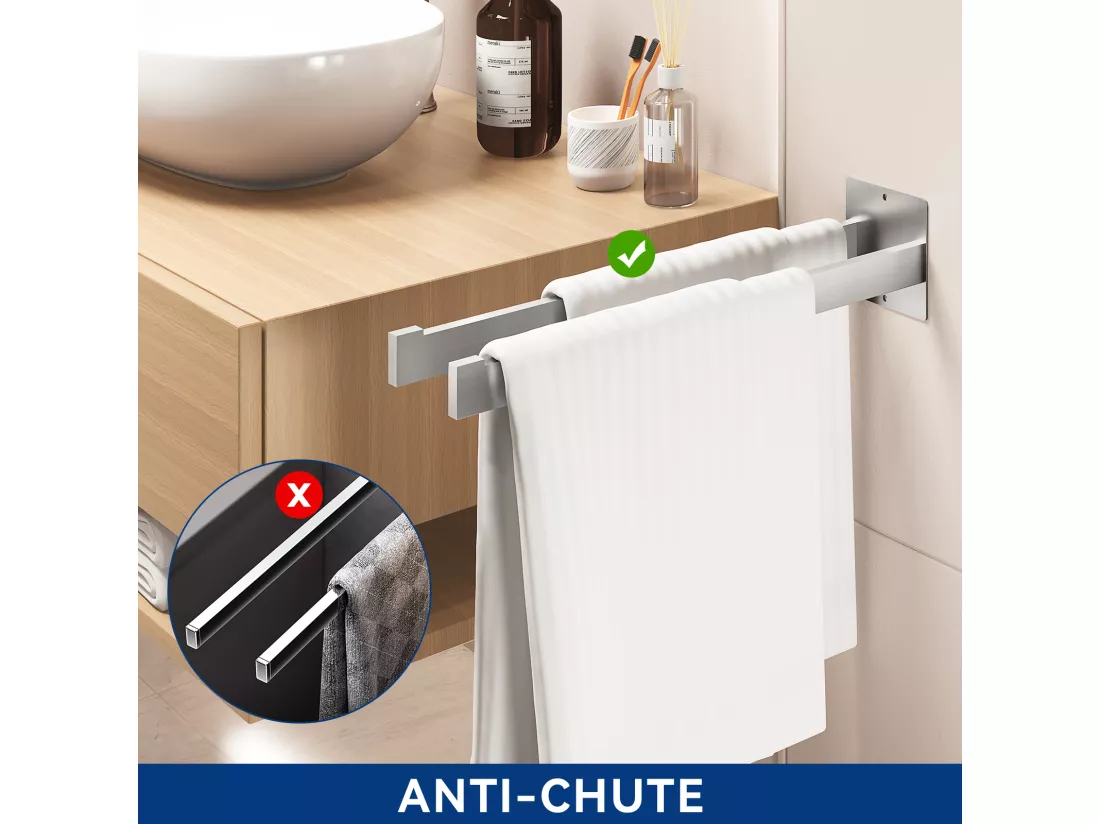 Système de Douche Carré Colonne Douche avec Mitigeur Thermostatique Système Douche Corps en Laiton+Porte Serviette Salle Bain Adhésif/Perçage,Brossé