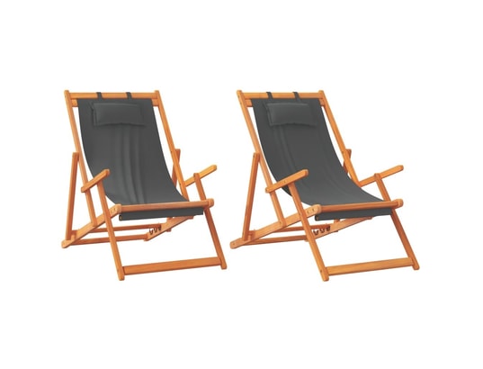 VIDAXL - Chilienne Chaises de plage pliables lot de 2 gris tissu