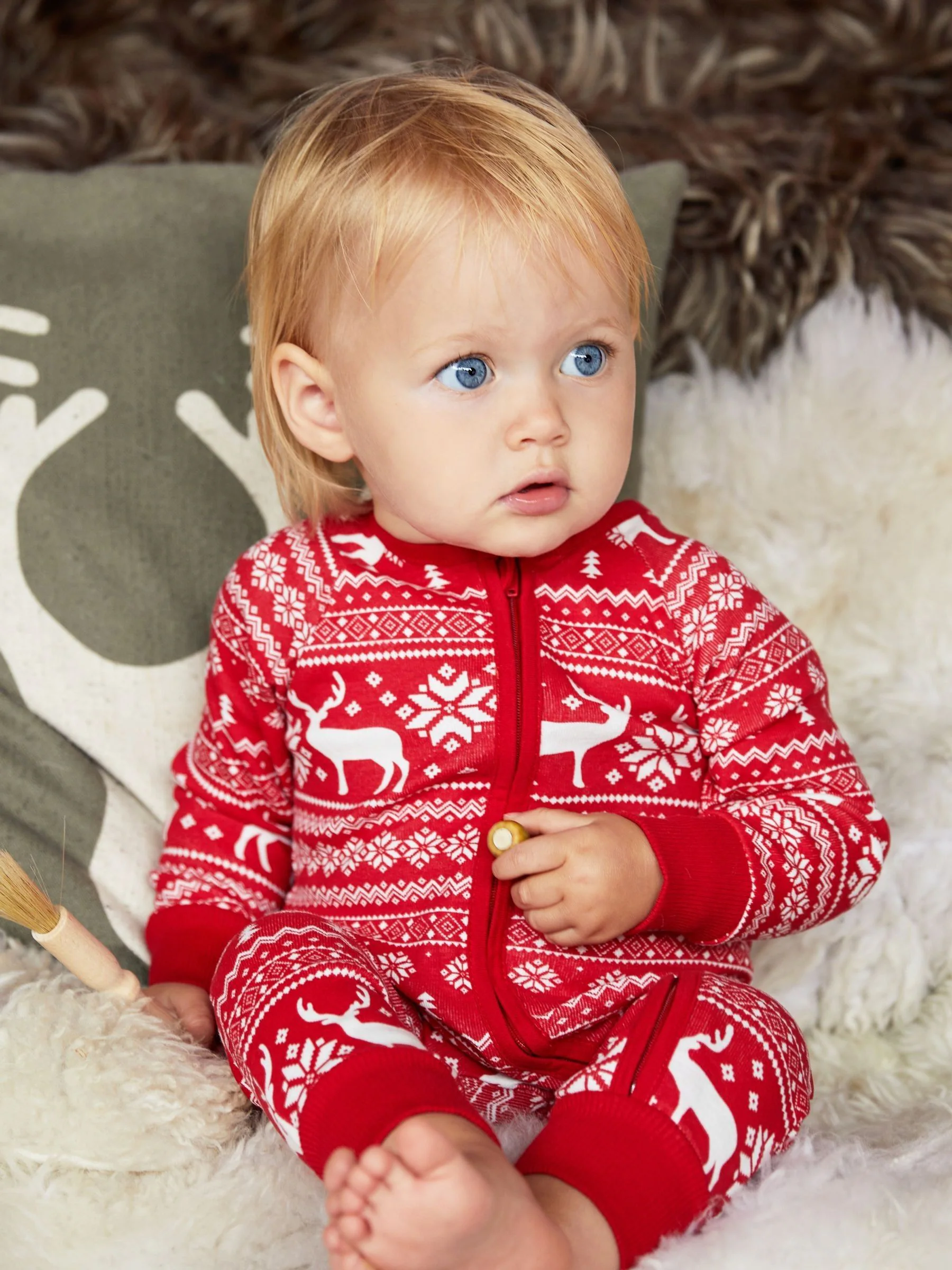 Rood - The Little Tailor - Baby-onesie van 100% katoen met rendier - kerst - fair isle-patroon