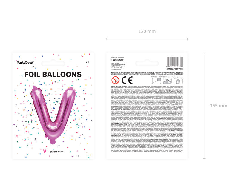 Folie Ballon Letter V Roze Leeg 35cm