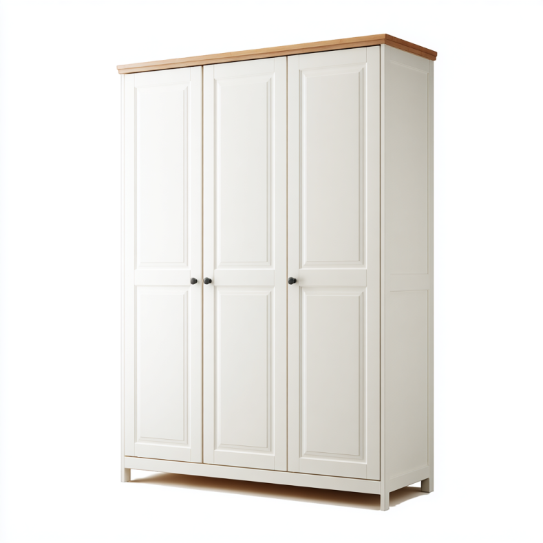 Armoire blanche à 3 portes avec dessus en bois clair - Unlimited