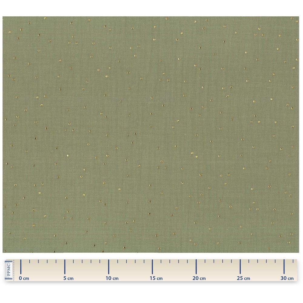 Coupon Tissu 1 M Gaze Pois Or Vert Amande