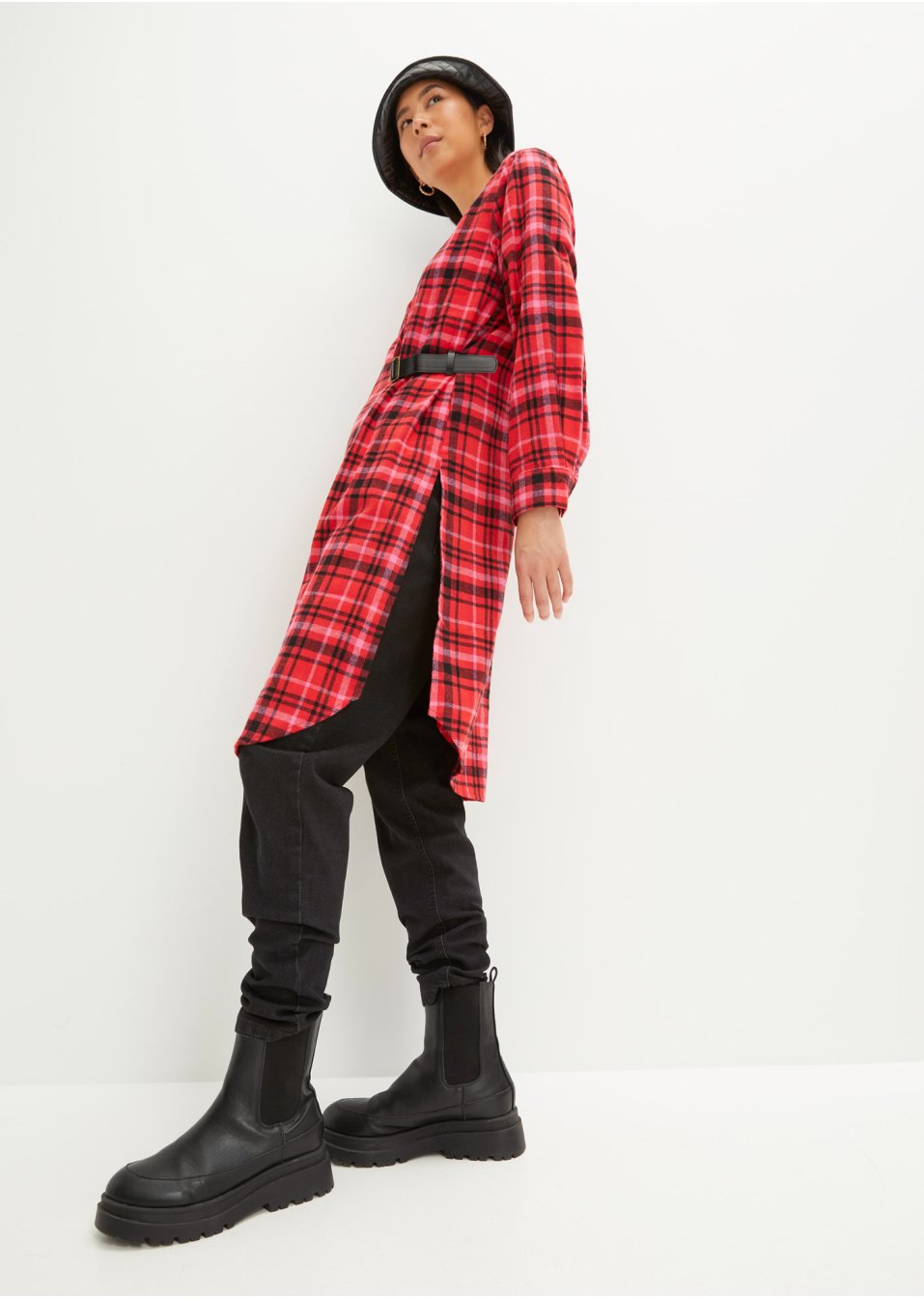 Blouse longue à carreaux