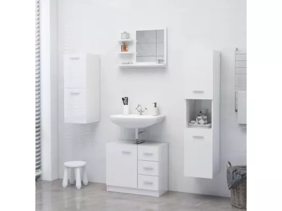 Miroir de salle de bain blanc brillant bois d’ingénierie