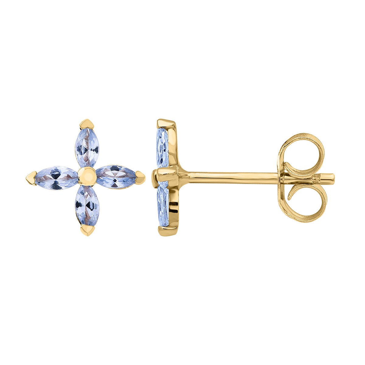 Boucles d'oreilles Brillaxis fleurs or oxydes bleus