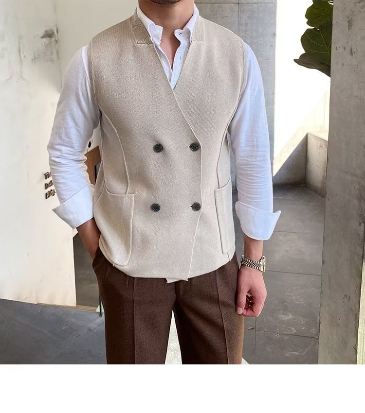 Sinlarity - V-hals dubbelrijs trui vest