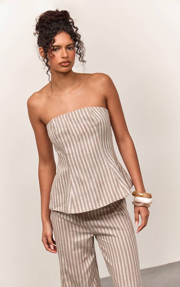 Moka Haut Bustier Péplum En Lin À Rayures