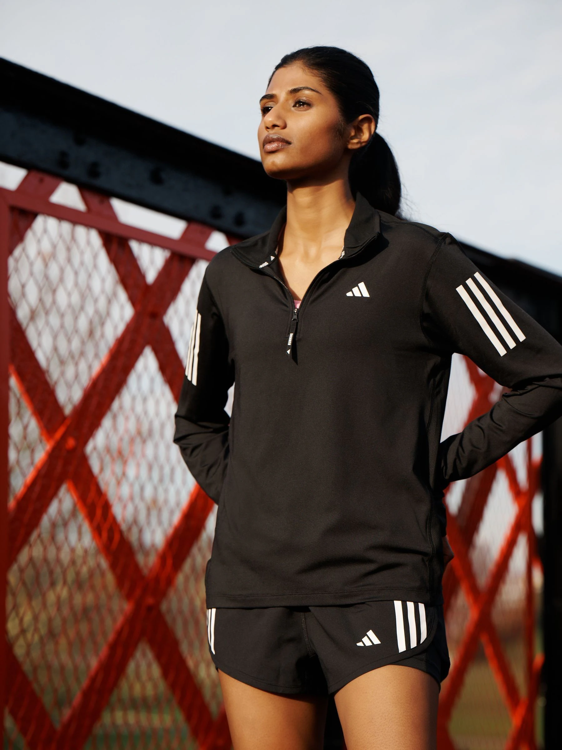Zwart - adidas Own The Run sweatshirt met 1/2 rits
