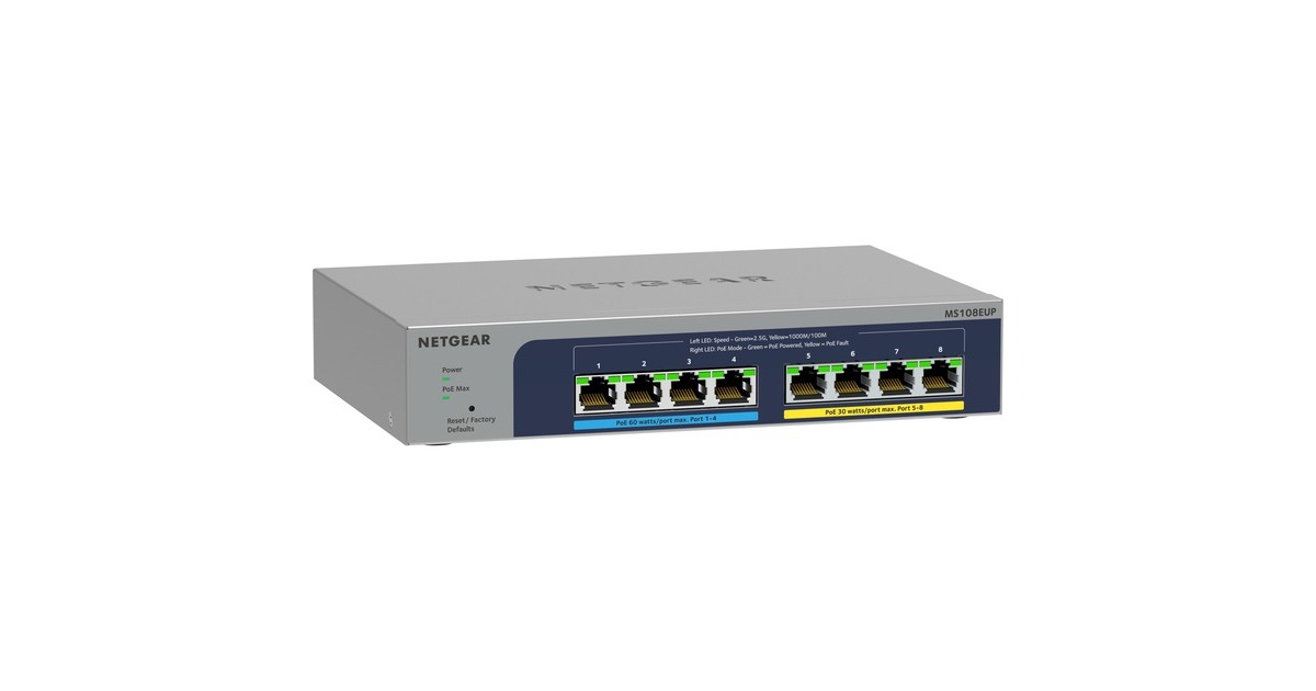 Netgear8-port Multi-Gigabit (2.5G) Ultra60 PoE++ Ethernet Plus Switch MS108EUP  (Grijs)