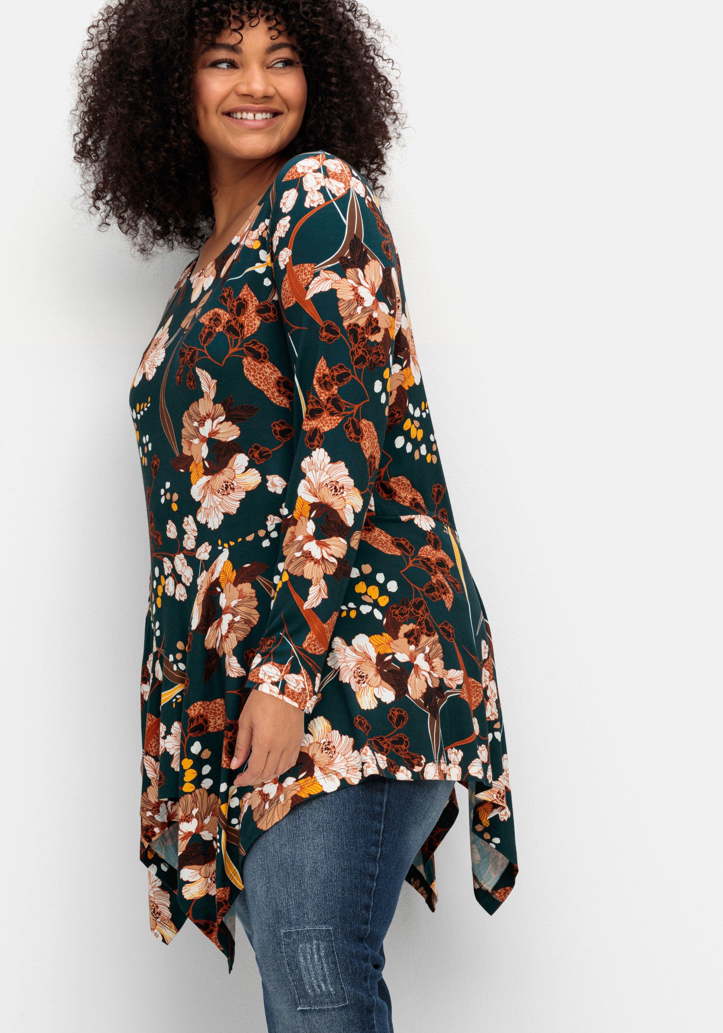 Longshirt in A-Linie, mit floralem Alloverdruck