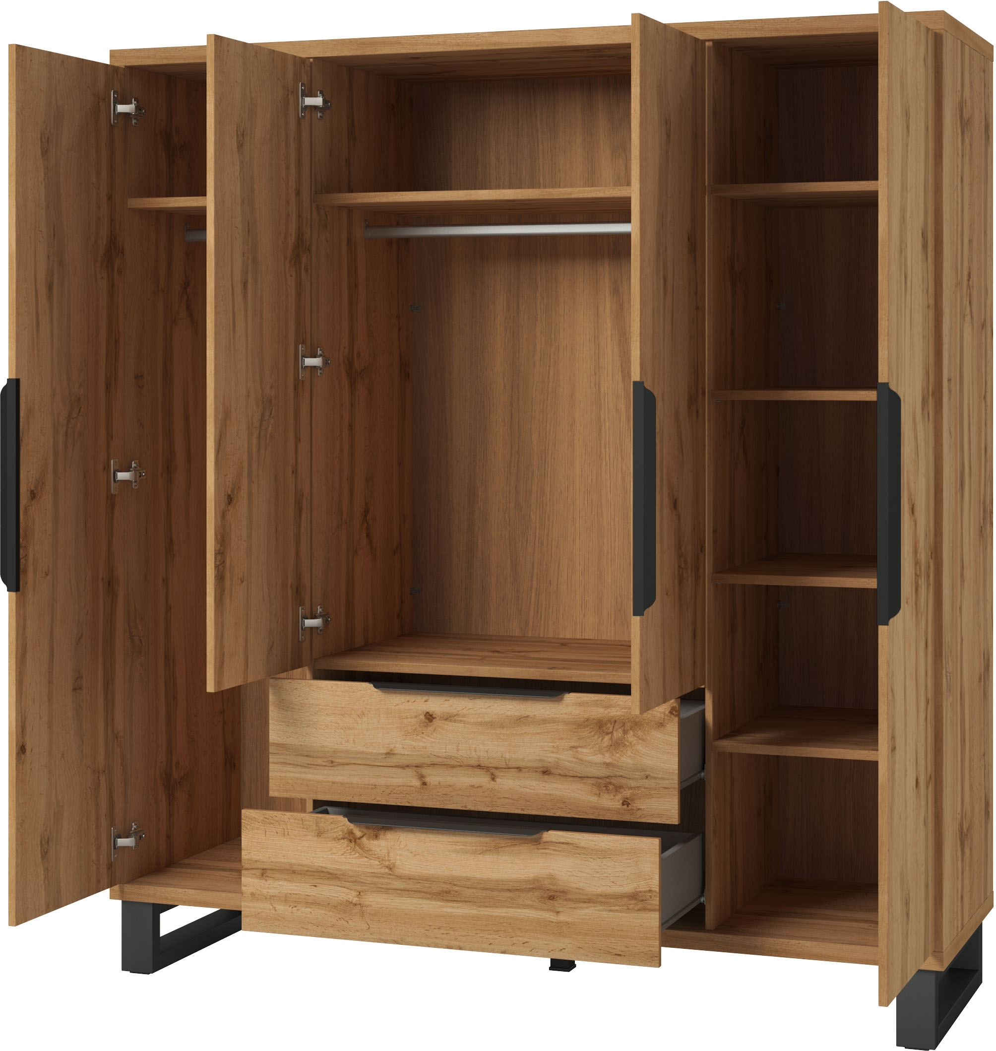 Home affaire Drehtürenschrank »Bronne,Breite 191 cm, Wäscheschrank inclusive Innenausstattung« Kleiderschrank, 2 Schubkästen, Metallgriffe, Garderobe