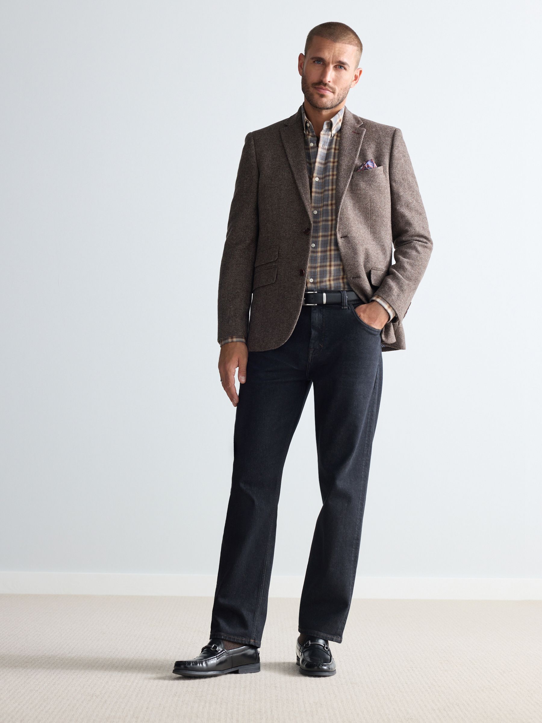 Taupe bruin - Normale Pasvorm - Signature Nova Fides Blazer van wolblend met visgraatmotief