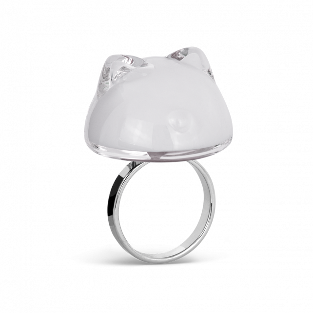 Bague en verre soufflé - Chat Bulle Medium Milk
