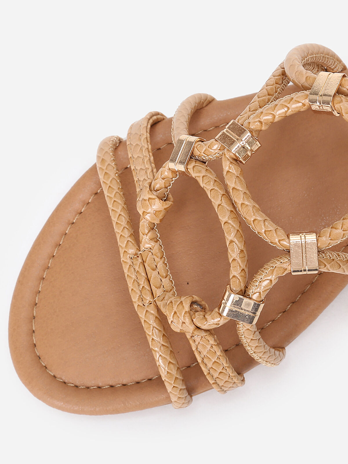 Sandales plates avec brides à boucles- Camel