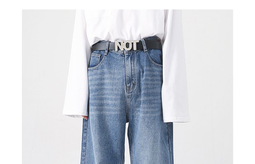 pinkdropper - Mid Rise Washed Wide Leg Jeans