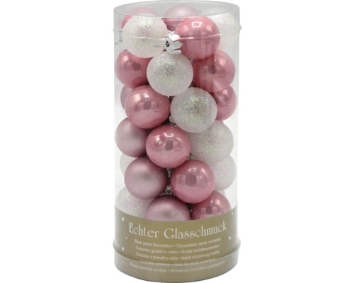 Glazen kerstboomballen, Ø 2,5 cm, 35 stuks, roze