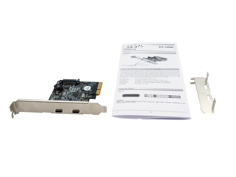 Exsys PCI-Express-Karte EX-12000 PCIe-Schnittstellenkarte mit zwei USB 3.1 Gen. 2 Typ-C Anschlüssen