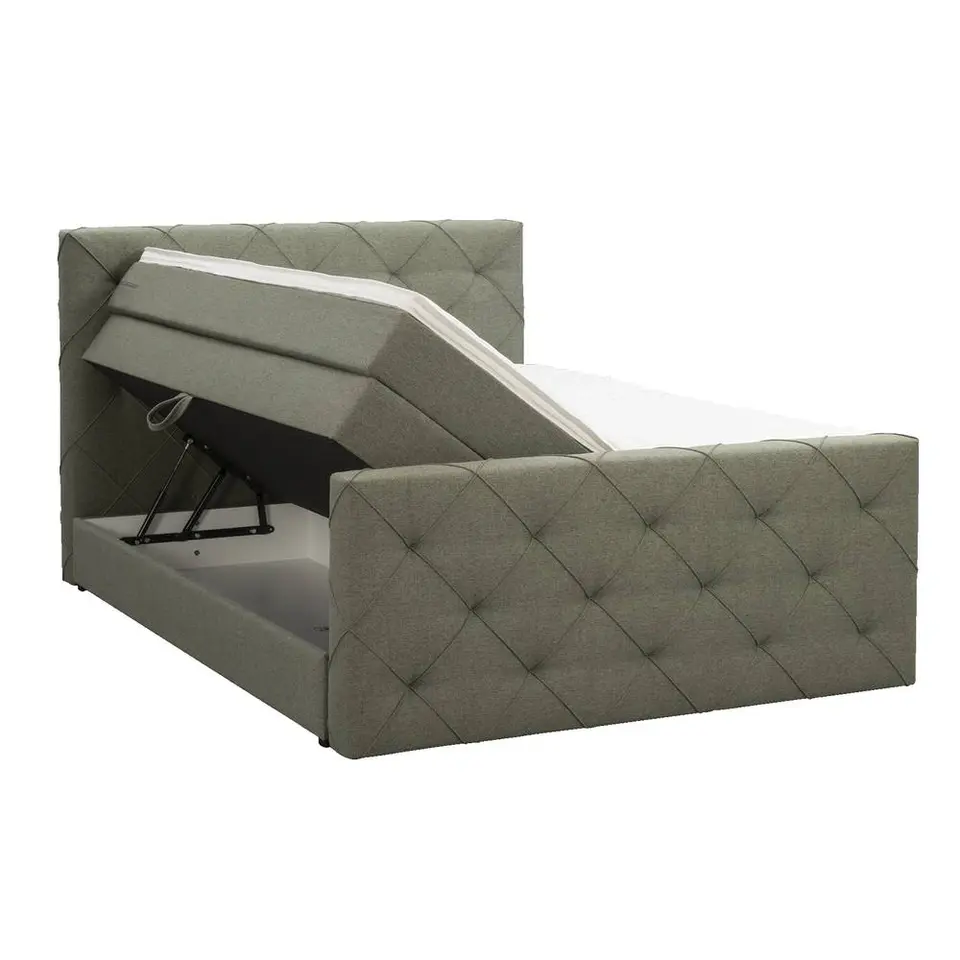 Boxspring met opbergruimte en voetbord Liv geruit - groen - 160x200cm