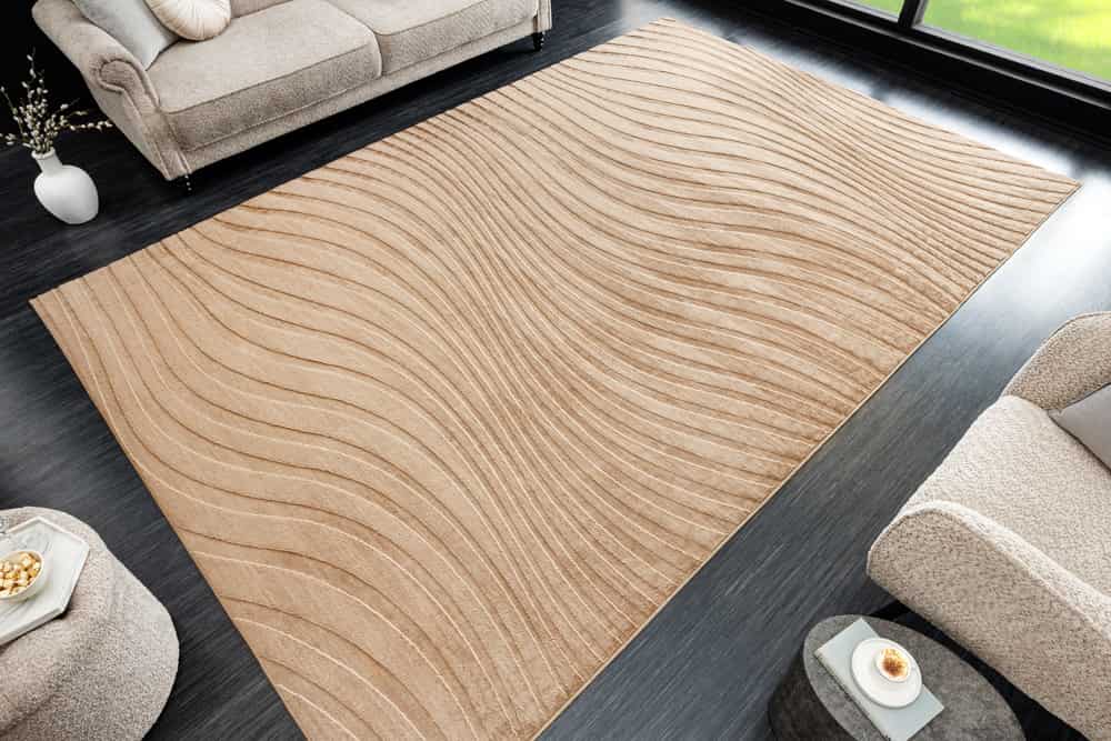Moderner Teppich WAVE 230x160cm beige Kurzflor Indoor-Teppich Hoch-Tief-Effekt