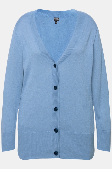 Strickjacke, V-Ausschnitt, Knopfleiste, Feinstrick
