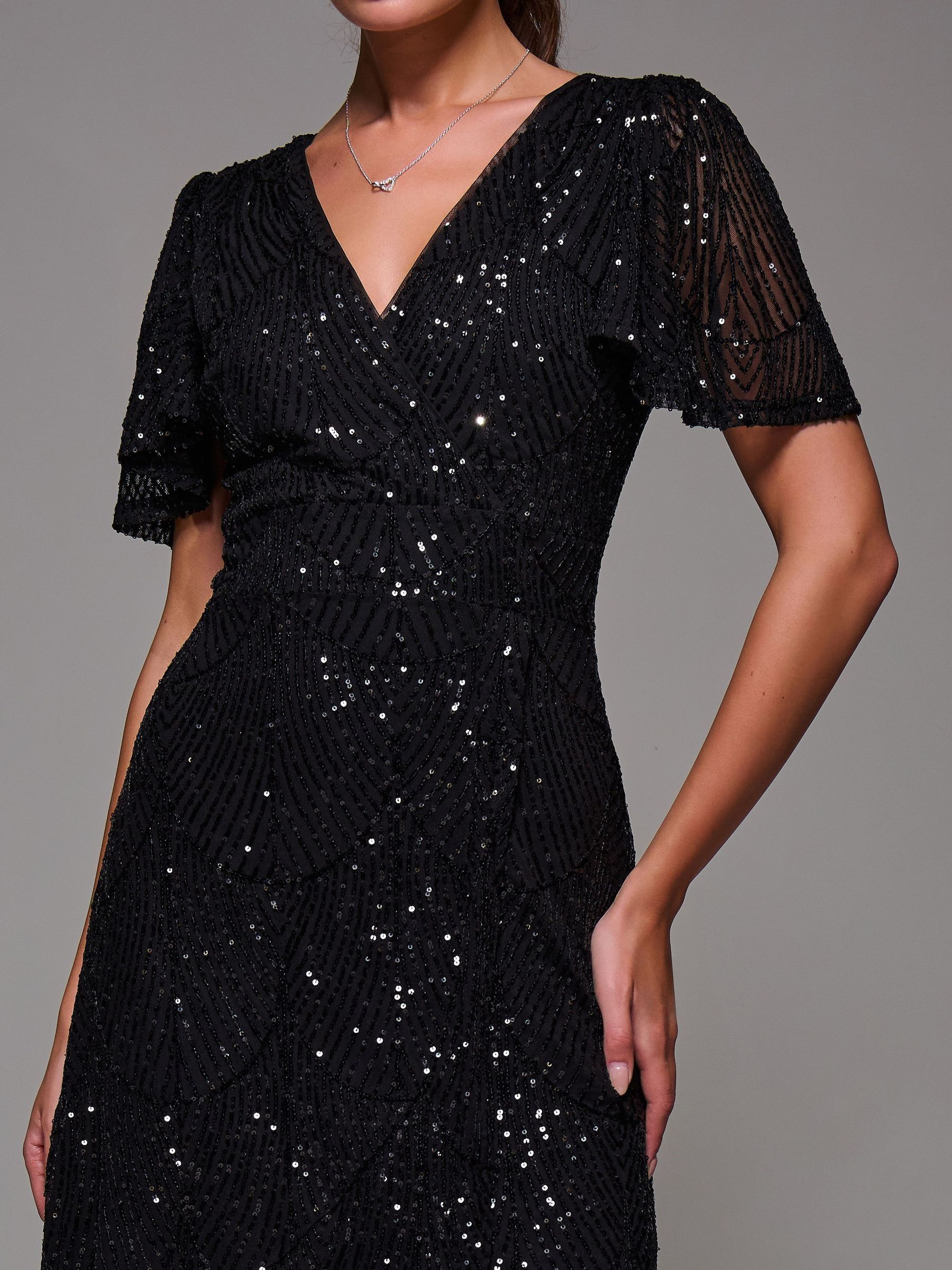 Denim zwart - Jolie Moi Sequin Angel Sleeve Ruffle Hem Maxi Dress