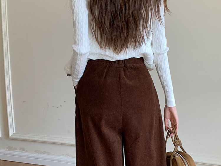 ANORA - Hoge taille effen corduroy broek met wijde pijpen