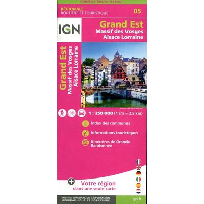 Carte Grand Est Recto/Verso Massif Des Vosges Alsace Lorraine