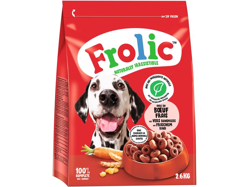 Frolic Trockenfutter mit frischem Rind, 2.6 kg Alleinfuttermittel für ausgewachsene Hunde