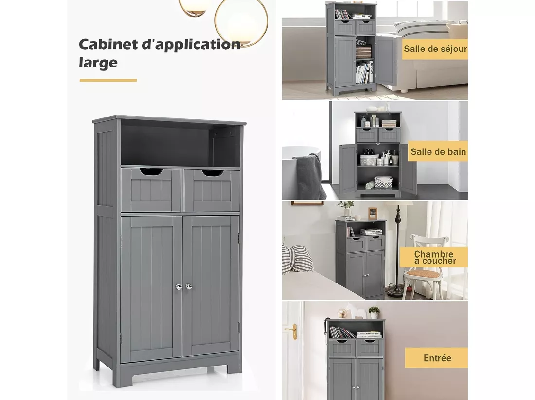 Meuble de rangement de salle de bain commode blanche de toilette/chambre 60 x 30 x 109 cm