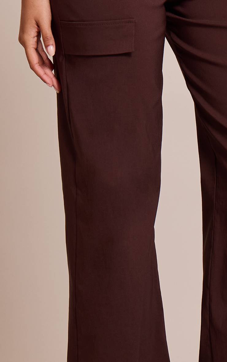 Marron Foncé Pantalon Droit En Tissu Stretch Tissé