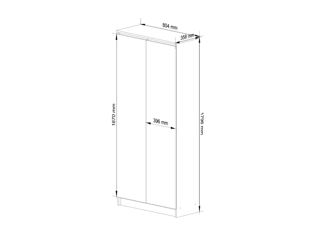 Armoire de rangement AKORD R80 Blanche 80 cm 2 portes façade Blanche mat 8 étagères 80x35x180 cm