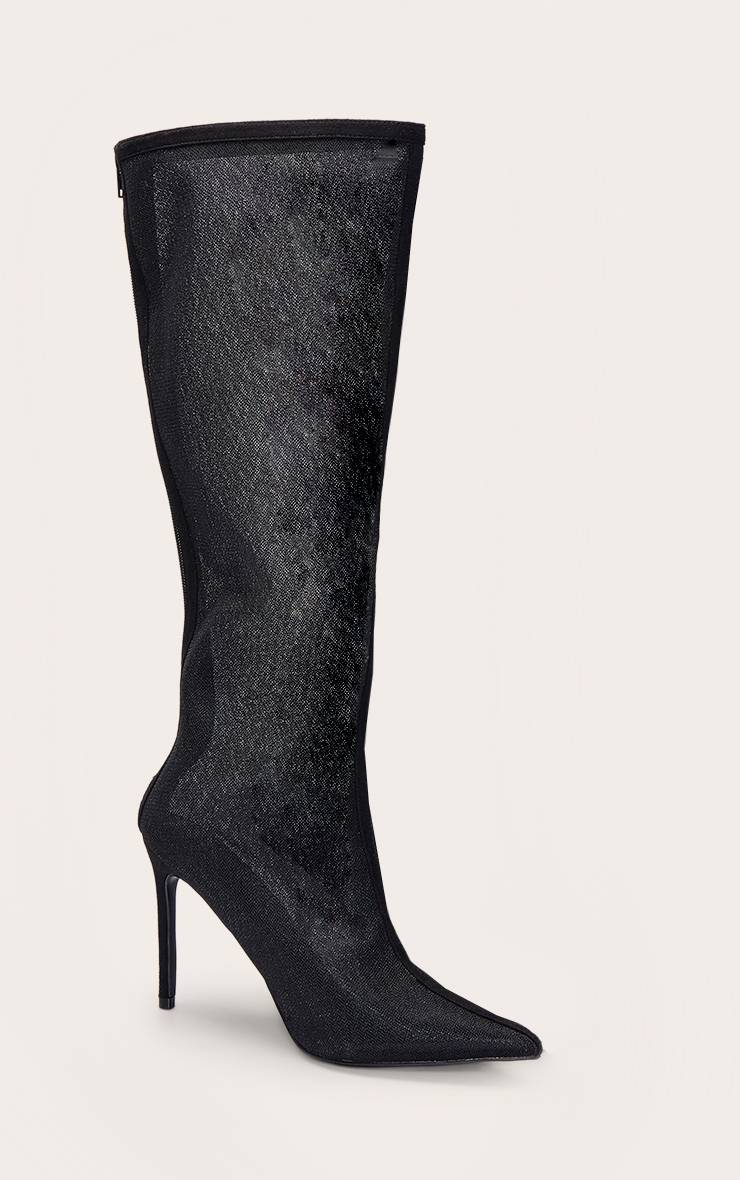 Noir Botte Haute En Mesh À Talon