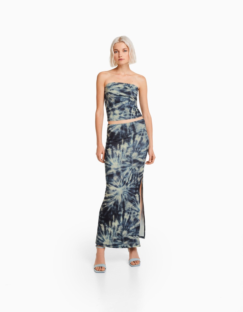 Saia longa com efeito tie-dye