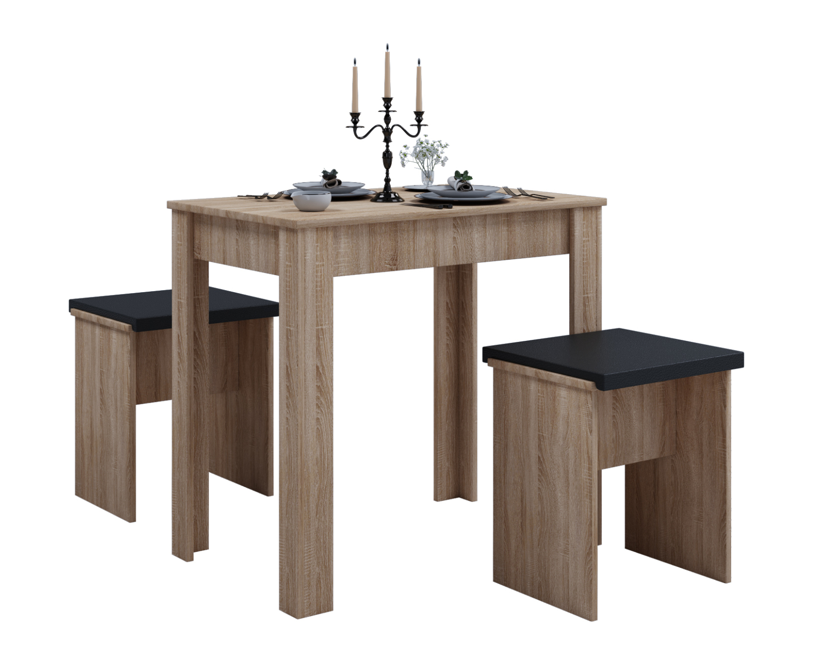 3-teilige Esstisch-Gruppe ESAL L - Sonoma Eiche - 80x50 cm
