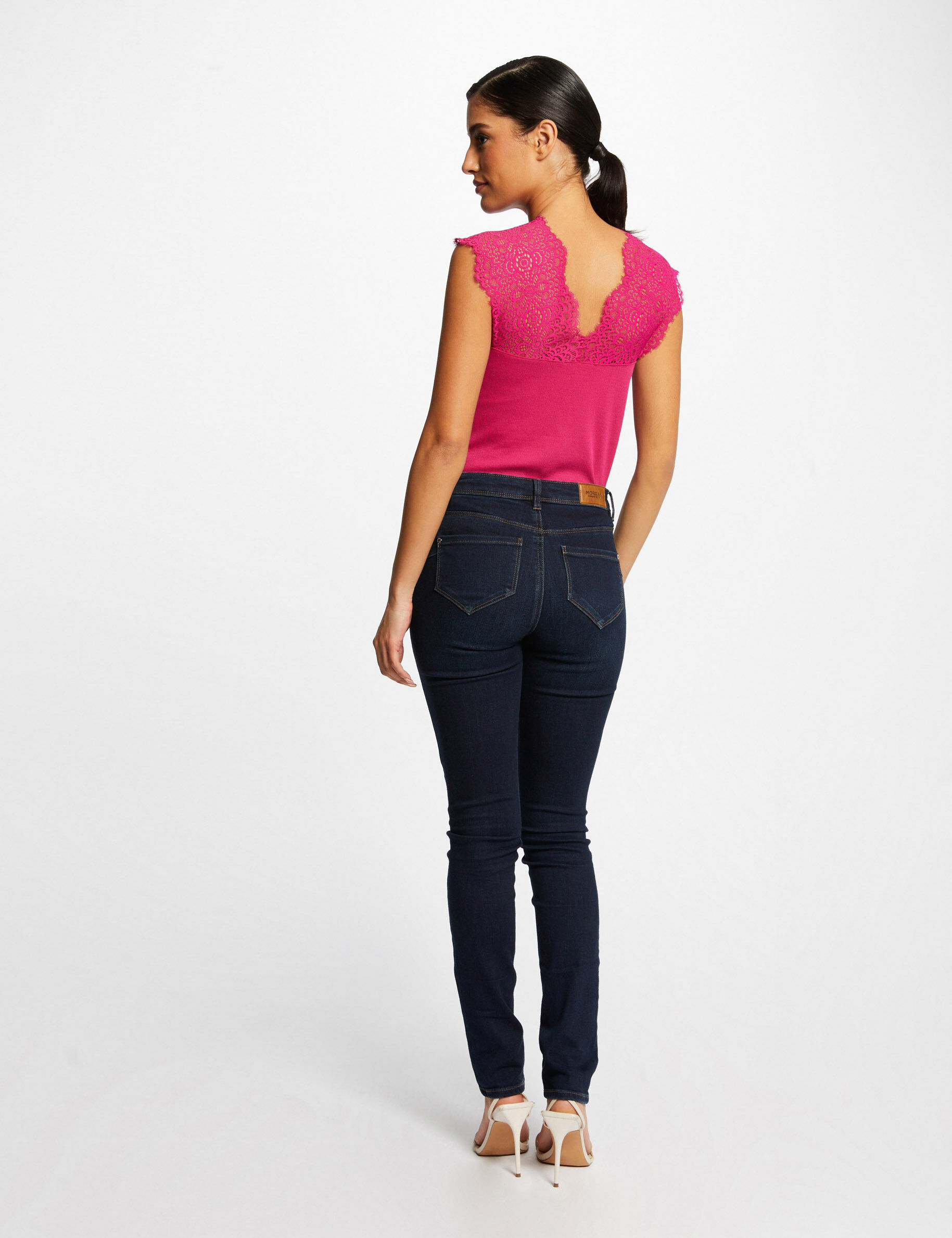 Débardeur bretelles larges en dentelle rose fonce femme - rose_fonce