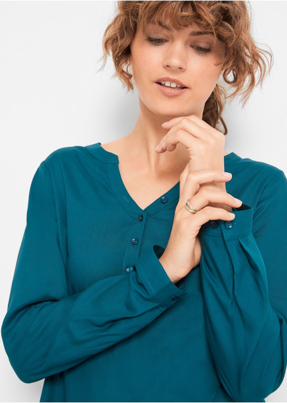 Blouse-tunique en viscose, col V et manches longues