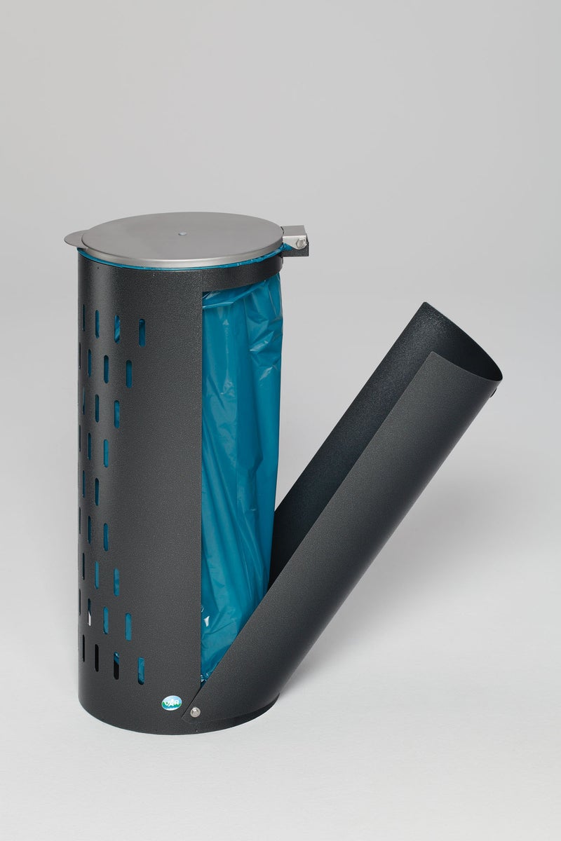 PROREGAL Compacte afvalbak, geperforeerd, met deksel, scharnierende deur, vulopening van 35 cm, hxbxd 85 x 44 x 44 cm, staal, grijs
