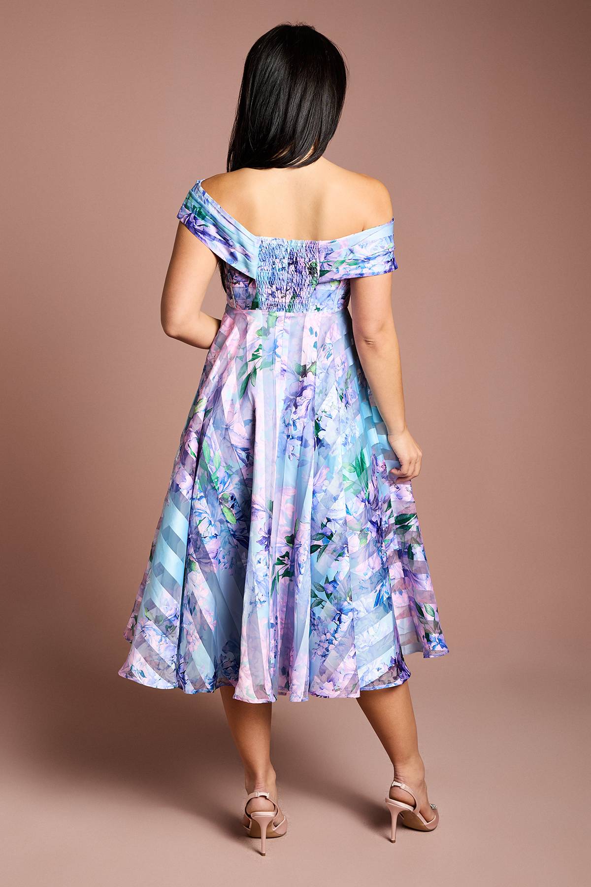 Coast Robe Midi Petite à Rayures en Organza avec Haut Plissé