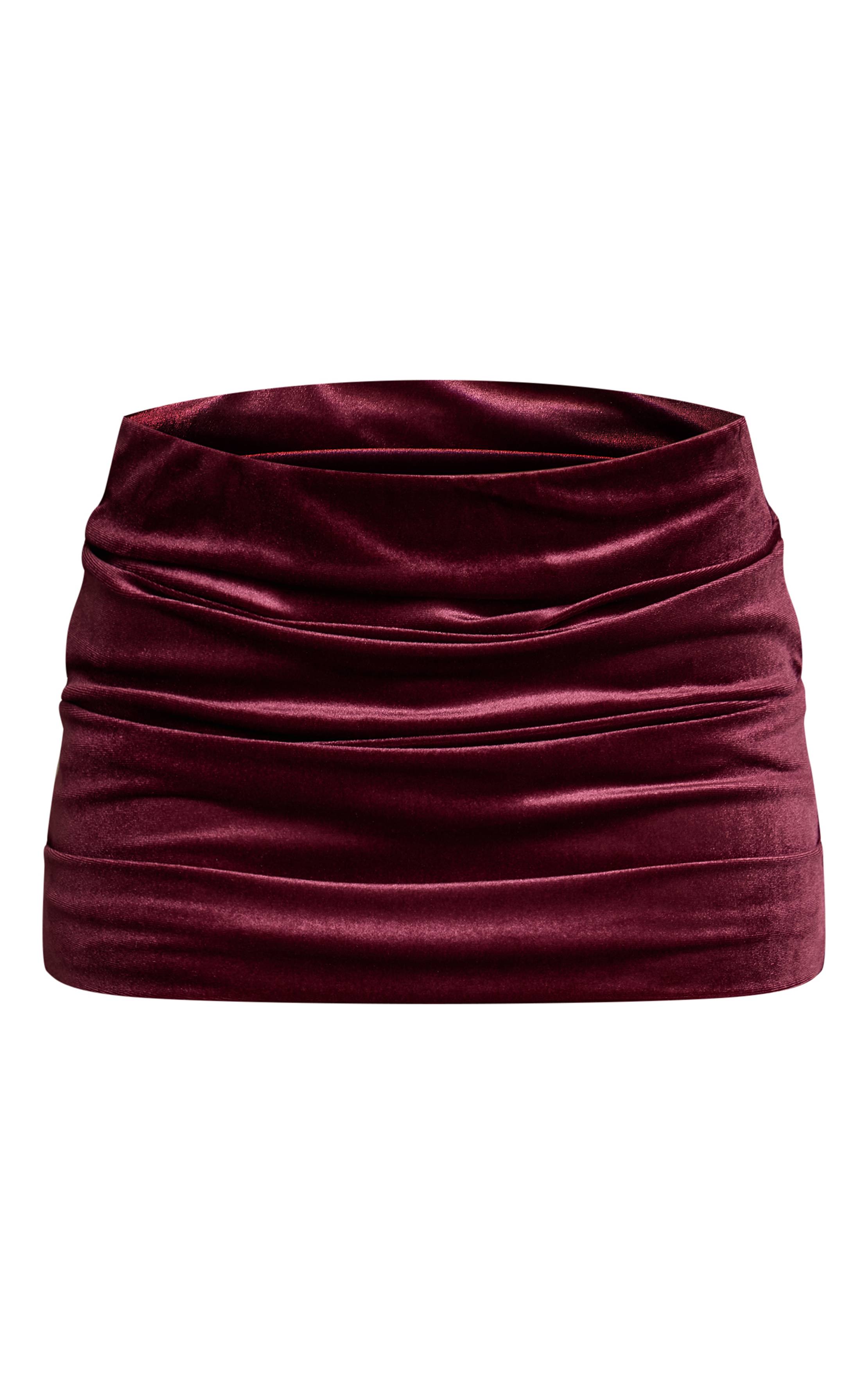 Dark Wine Ensemble Coordonné Jupe Courte Froncée En Velours