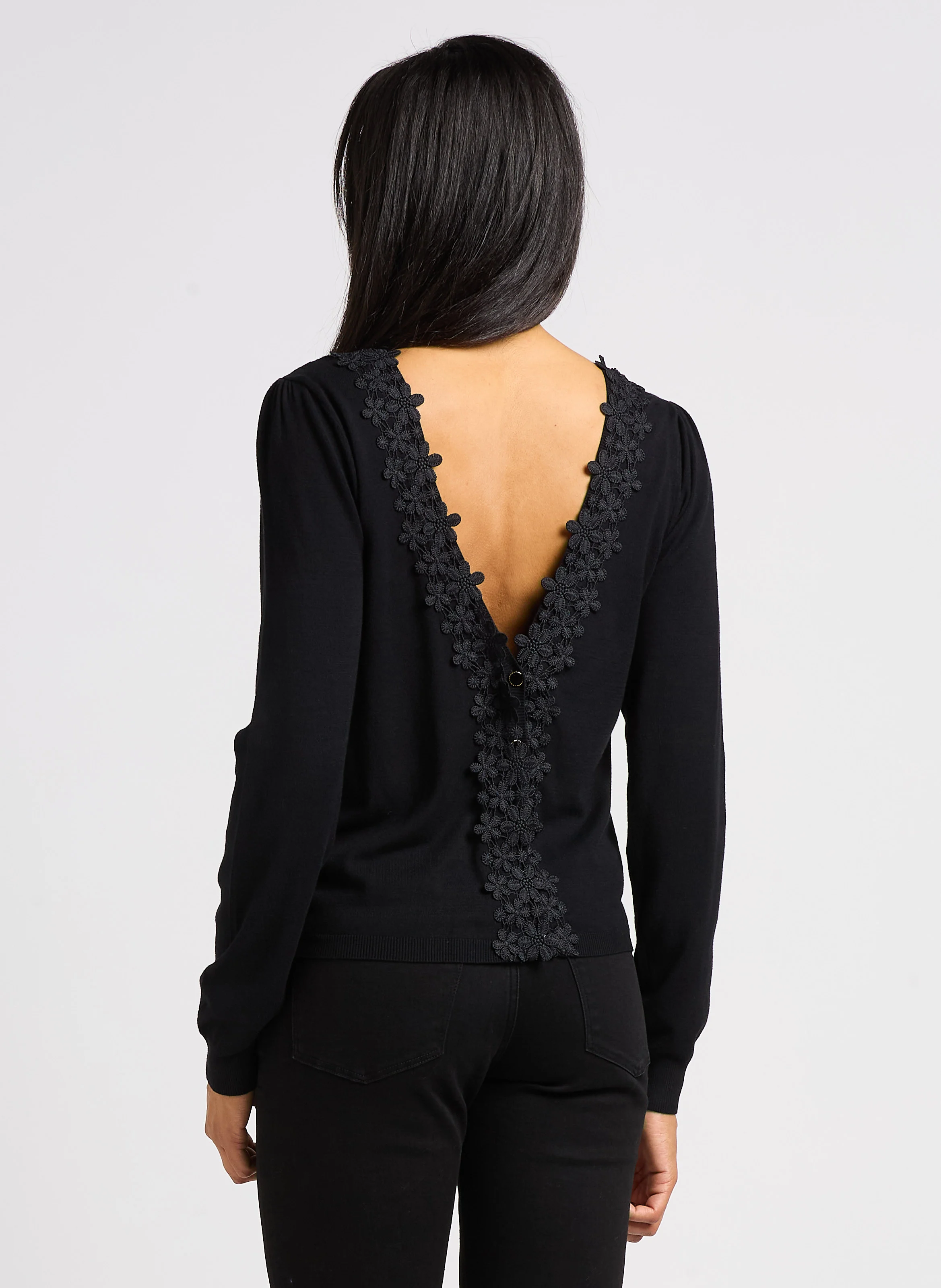 Cardigan droit à col V | Noir