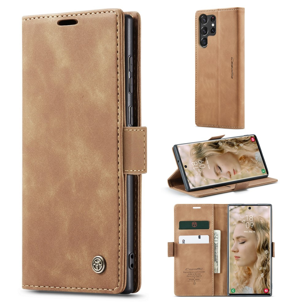 Samsung Galaxy S23 Ultra 5G Leder Tasche Flip Wallet Etui mit Kartenfächern - Hellbraun