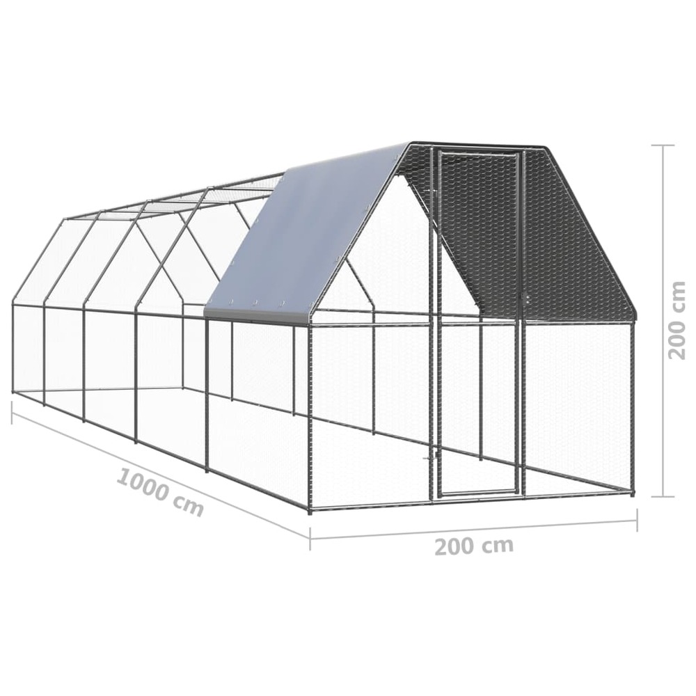 Poulailler d'extérieur 2x10x2 m acier galvanisé