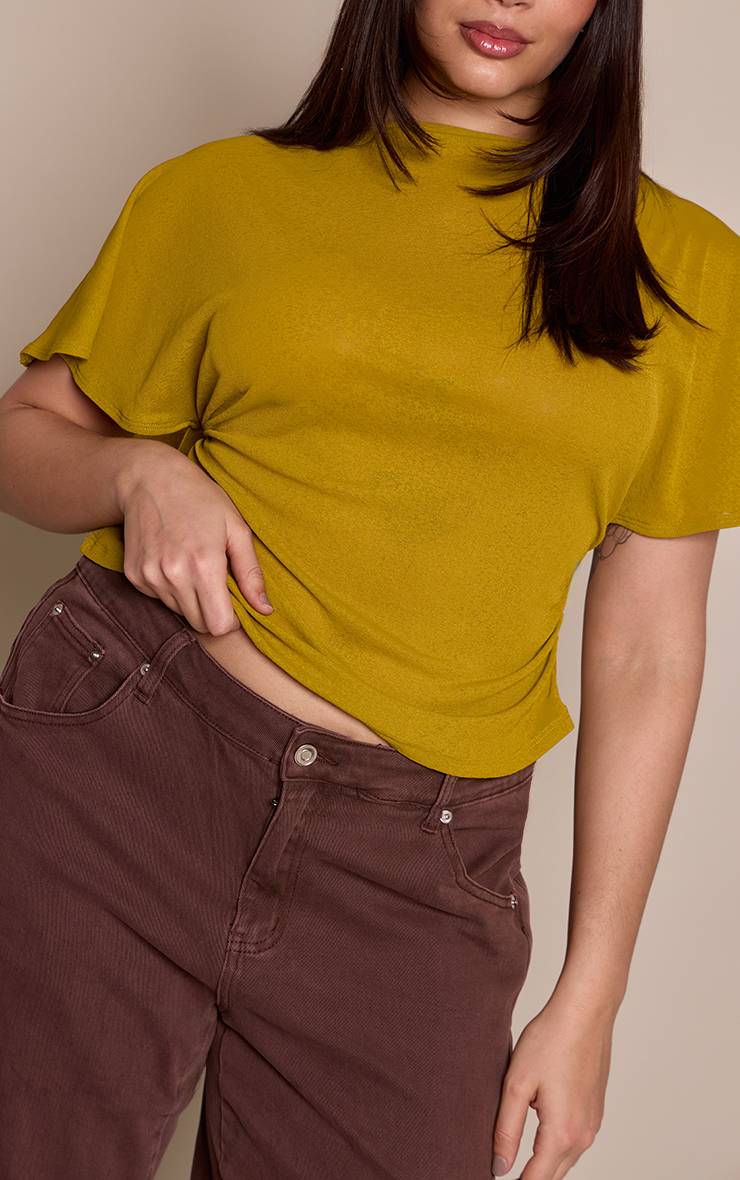 Vert Olive Top Grande Taille À Détail Cape Et Fronces Latérales