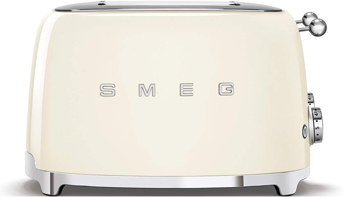 Smeg, 4x4 TSF03CREU -Toaster, 4 Schlitze für 4 Scheiben, 6 Vergoldungsniveaus, Heizfunktion, Abtau- und Bagel- Funktion, Sammelschublade, 2000W, Creme