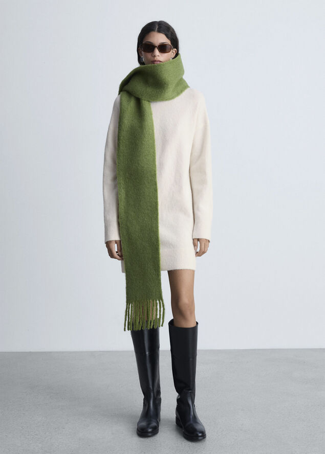 MANGO Short turtleneck knitted dress Light beige