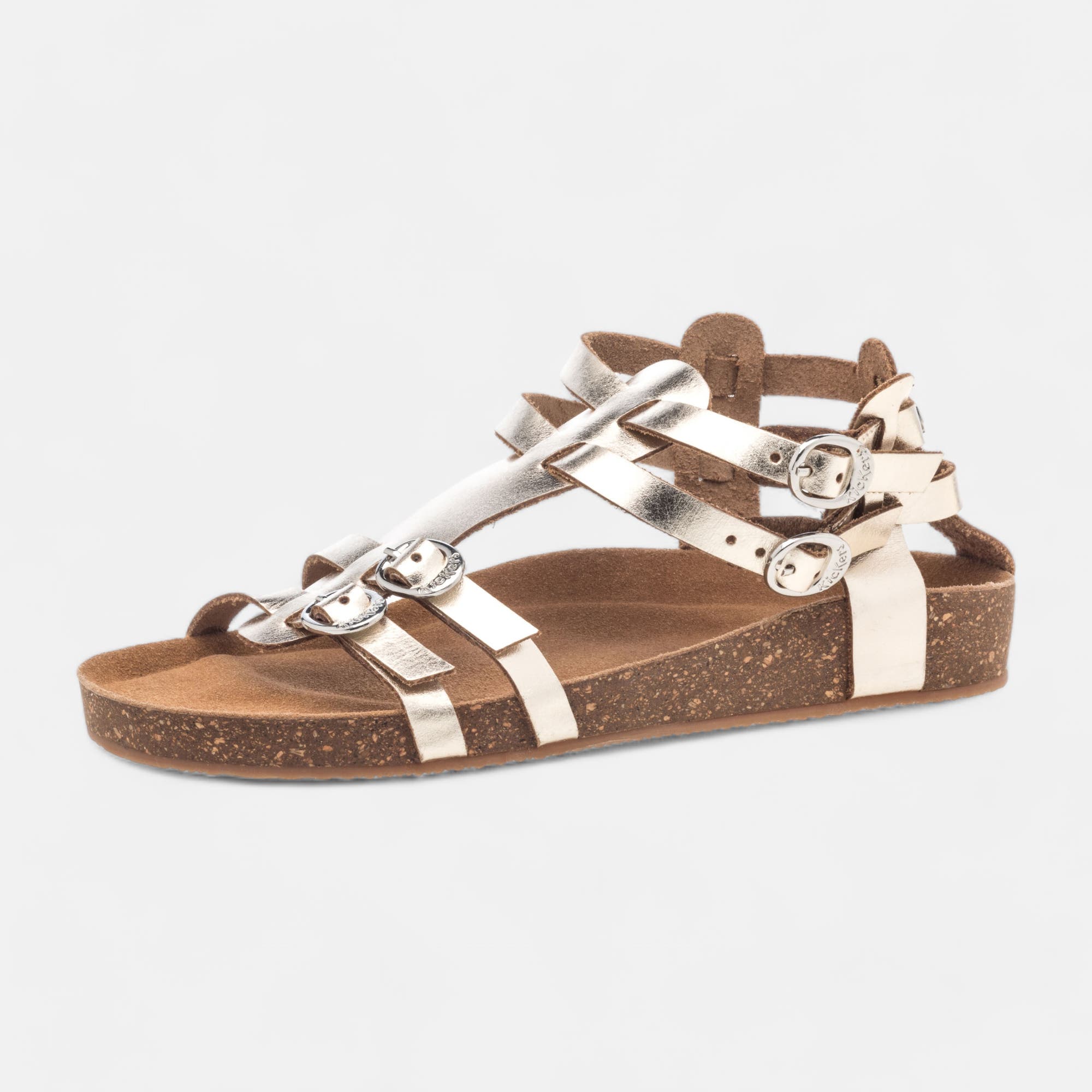 Mules semelle liège Femme en cuir or