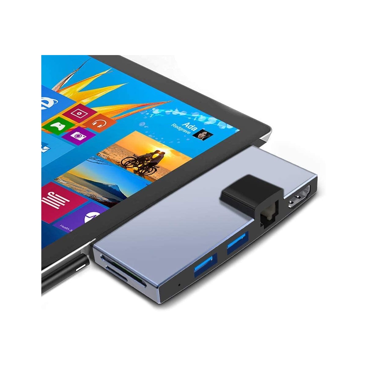 NÖRDIC USB-dokkingstasjon for MicroSoft Surface Pro 1xHDMI4k30Hz 2xUSB-A 5Gbps 1xRJ45 LAN og 1xTF og 1xSD